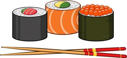 Cartoon Sushi Roll Set With Chopsticks vector