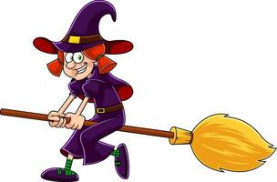 Halloween Little Witch Cartoon Character Ride A Broomstick vector