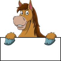 caballo dibujos animados mascota personaje terminado un blanco firmar tablero vector