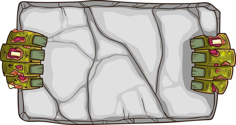Cartoon Stone Blank Sign With Evil Zombie Hands