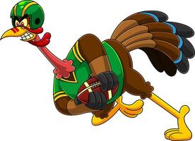 Football Turkey Bird Cartoon Character Running In Thanksgiving Super Bowl vector