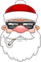 Bad Santa Claus Face Portrait Cartoon Character With Sunglasses Smoking Cigarette vector