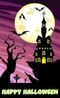 Cartoon Halloween Haunted House In Full Moon vector
