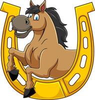 Outlined Horse Cartoon Mascot Character In A Horseshoe vector