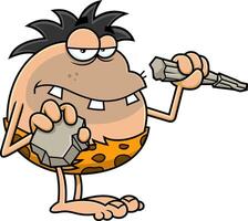 Toothy Caveman Cartoon Character Ready To Writing vector