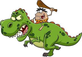 Happy Caveman With Club Riding A Giant Dinosaurs Cartoon Characters vector