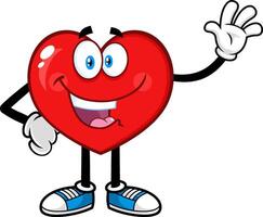 Happy Red Heart Cartoon Character Waving For Greeting vector