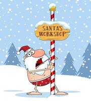 Drunk Santa Claus Cartoon Character With The Tongue Frozen To A Pole vector