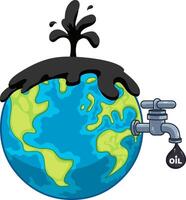 Cartoon Earth Globe With Faucet And Petroleum Or Oil Drop vector