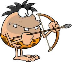 Funny Caveman Cartoon Character Making Bow And Arrow vector