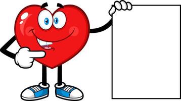 Red Heart Cartoon Character Pointing To A Blank Sign vector