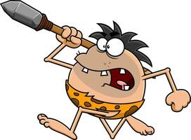 Angry Caveman Cartoon Character Running With A Spear vector