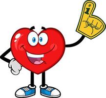 Happy Red Heart Cartoon Character Showing A Number One Foam Finger vector