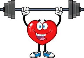 Strong Red Heart Cartoon Character Lifting A Barbell vector