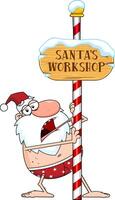 Drunk Santa Claus Cartoon Character With The Tongue Frozen To A Pole vector