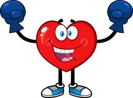 Happy Red Heart Cartoon Character Wearing Boxing Gloves vector