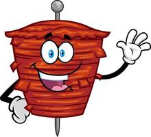 Happy Kebab On Skewer Grilling Meat Cartoon Character Waving For Greeting vector