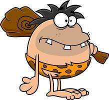 Toothy Caveman Cartoon Character With Club On His Shoulder vector