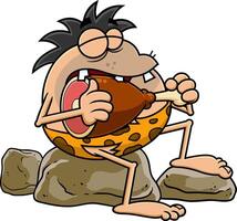 Caveman Cartoon Character Eating Meat vector