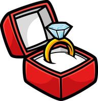 Cartoon Diamond Engagement Ring in Box vector