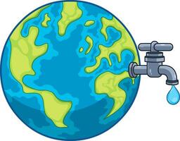 Cartoon Earth Globe With Faucet And Water Drop vector