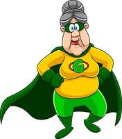 Grandmother Superhero Cartoon Character. Hand Drawn Illustration vector