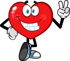 Smiling Red Heart Cartoon Character Showing Peace Hand Sign vector