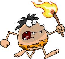 Scared Caveman Cartoon Character Running With A Torch vector