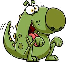 Happy Green Dino Dog Cartoon Character Begging vector
