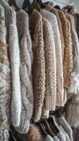 Array of Sweaters Hanging on Wall photo