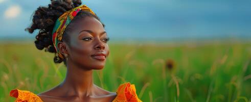 Woman in Head Wrap and Earrings photo