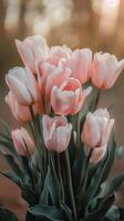 Pink Tulips Bouquet in Vase photo