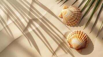 Two Seashells Resting on White Surface photo