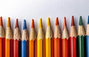 Row of Colored Pencils Against White Background photo