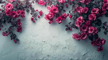 White Wall With Red Flowers photo