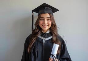 Graduating Woman in Cap and Gown photo