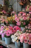 Bunches of Flowers in Buckets photo
