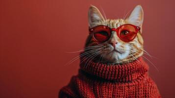 Stylish Cat Wearing Glasses and Scarf photo