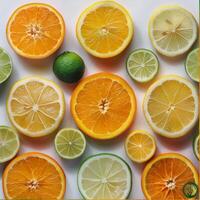 Group of Oranges and Limes Cut in Half photo