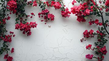White Wall With Red Flowers photo