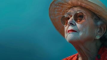 Woman Wearing Straw Hat and Sunglasses photo