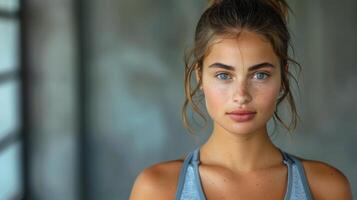 Beautiful Young Woman Standing in a Gym photo