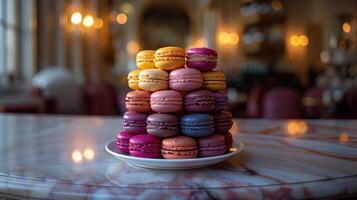 Stack of Macaroons on Glass Plate photo