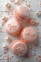 Pink Macaroons on Table photo