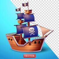 Pirate ship with skull symbol, 3d. Suitable for design elements and game elements vector