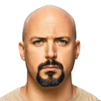 david uma Careca homem com uma cavanhaque e uma sério expressão olhando intenso e focado png