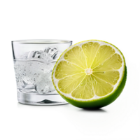 piccante lime succo nel un' rocce bicchiere un' affettato lime con suo succoso segmenti visibile png