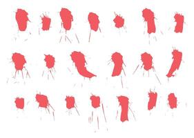 Red paint blot element set. Abstract ink splash design bundle. Hand drawn creative shapes layout. vector