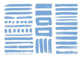 Blue paint brush strokes element set. Rough lines, and square shape design bundle. Rough brushes template pack. Hand drawn stroke design. vector