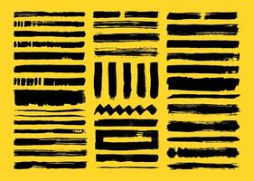 Grunge paint brush strokes design set. Rough textured brushes element bundle. Lines and square shapes stroke. Ink textured layout. Creative freehand lines. vector